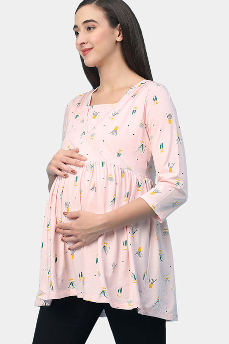 InnerSense Maternity Bamboo Cotton Loungewear Top - Pink Dogwood — image 3